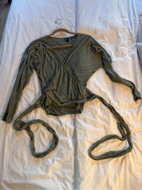 J. Crew Olive Wrap Long Sleeve Tie Top